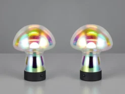 2er SET kleine Akku Tischleuchten aus irisierendem Glas, Höhe 18cm