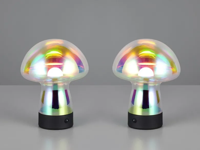 2er SET kleine Akku Tischleuchten aus irisierendem Glas, Höhe 18cm