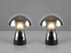2er SET kleine Akku Tischleuchten aus Rauchglas, Höhe 18cm