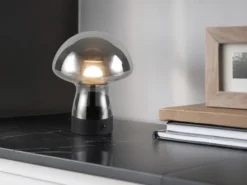 2er SET kleine Akku Tischleuchten aus Rauchglas, Höhe 18cm