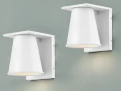 2er SET kleine LED Außenwandleuchten Weiß, Salzluft resistent Höhe 15,5cm