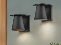 2er SET kleine LED Außenwandleuchten Schwarz, Salzluft resistent, Höhe 15,5cm