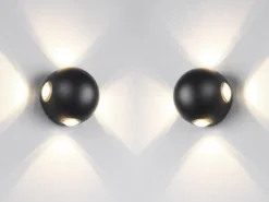 2er SET kleine LED Außenwandleuchten 4 flammig, Kugel in Schwarz Ø 10cm