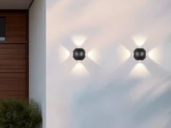 2er SET kleine LED Außenwandleuchten 4 flammig, Kugel in Schwarz Ø 10cm
