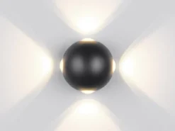2er SET kleine LED Außenwandleuchten 4 flammig, Kugel in Schwarz Ø 10cm