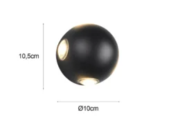 2er SET kleine LED Außenwandleuchten 4 flammig, Kugel in Schwarz Ø 10cm