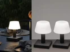 2er Set kleine LED Outdoor Tischleuchten per USB aufladbar, Anthrazit H: 19cm