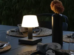 2er Set kleine LED Outdoor Tischleuchten per USB aufladbar, Anthrazit H: 19cm