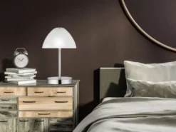 2-er SET kleine LED Tischlampen dimmbar, Silber mit Glasschirm Weiß, Höhe 24cm