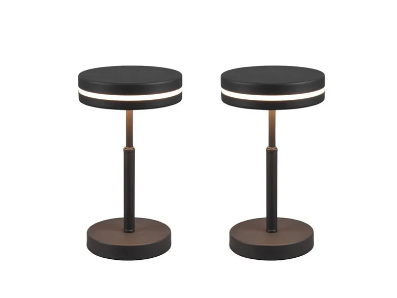 2-er Set kleine LED Tischleuchten rund, Anthrazit, Höhe 25cm