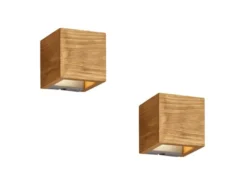 2er SET kleine Up and Down LED Innen Wandlampen aus Echtholz, Quadrat 11cm
