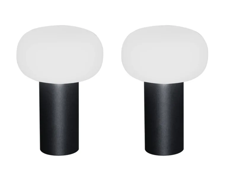 2er Set LED Akku Outdoor Tischleuchten mit RGB Farbwechsel, Schwarz Höhe 19cm
