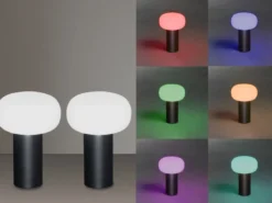 2er Set LED Akku Outdoor Tischleuchten mit RGB Farbwechsel, Schwarz Höhe 19cm