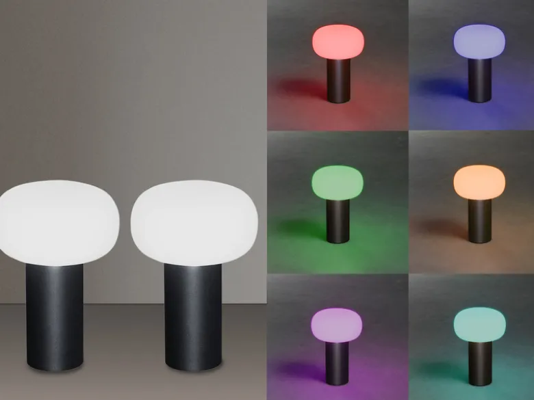 2er Set LED Akku Outdoor Tischleuchten mit RGB Farbwechsel, Schwarz Höhe 19cm