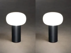 2er Set LED Akku Outdoor Tischleuchten mit RGB Farbwechsel, Schwarz Höhe 19cm