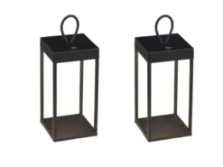 2er Set LED Akku Tischleuchten, Aluminium Schwarz, Höhe 30cm