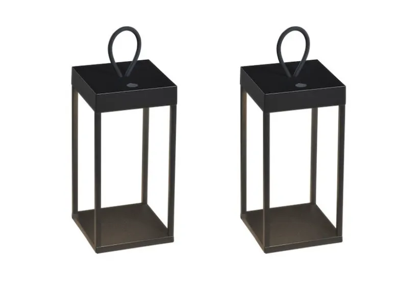 2er Set LED Akku Tischleuchten, Aluminium Schwarz, Höhe 30cm