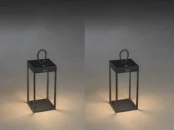 2er Set LED Akku Tischleuchten, Aluminium Schwarz, Höhe 30cm