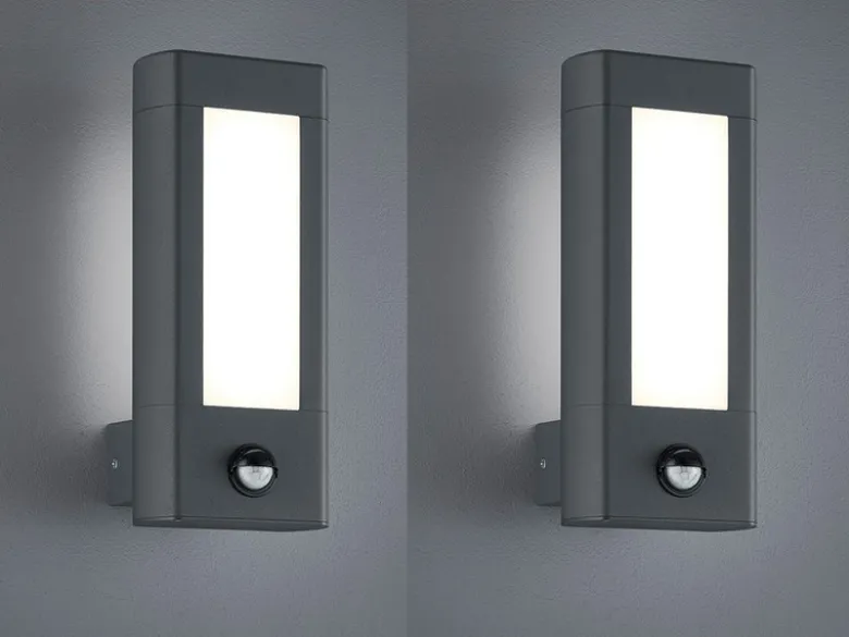 2er SET LED Außenwandlampen Anthrazit mit Bewegungsmelder, Höhe 28cm