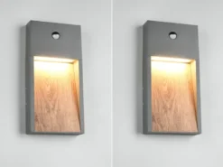 2er Set LED Außenwandleuchten Anthrazit & Holzoptik mit Bewegungsmelder, H 33cm