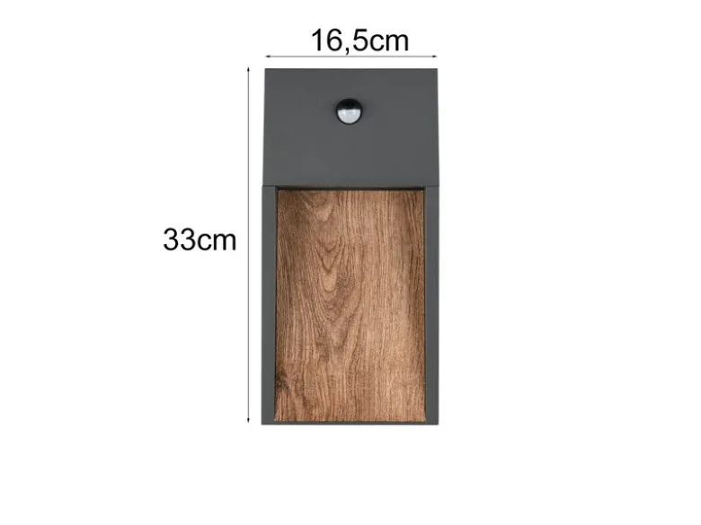2er Set LED Außenwandleuchten Anthrazit & Holzoptik mit Bewegungsmelder, H 33cm