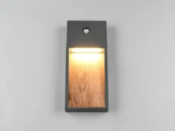 2er Set LED Außenwandleuchten Anthrazit & Holzoptik mit Bewegungsmelder, H 33cm