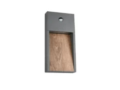2er Set LED Außenwandleuchten Anthrazit & Holzoptik mit Bewegungsmelder, H 33cm