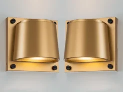 2er Set LED Außenwandleuchten Downlight Messingfarben, Höhe 16,5cm