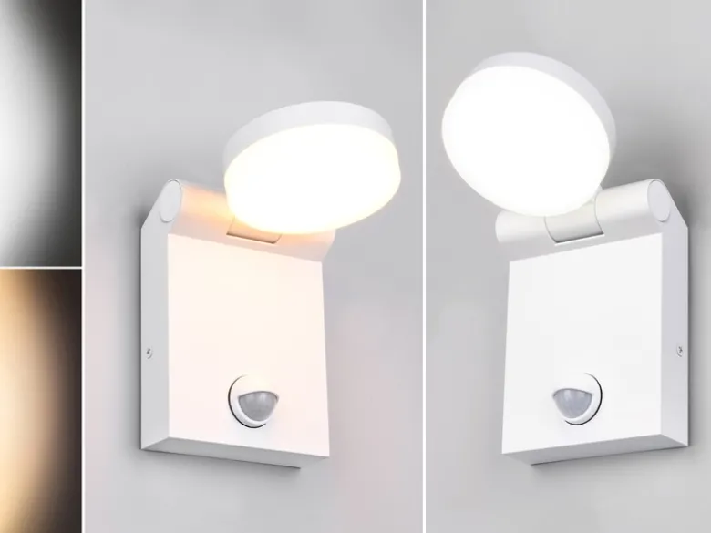 2er Set LED Außenwandleuchten Höhe 19cm, Weiß mit Bewegungsmelder