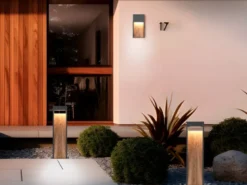 2er Set LED Außenwandleuchten in Anthrazit & Holzoptik, Höhe 33cm