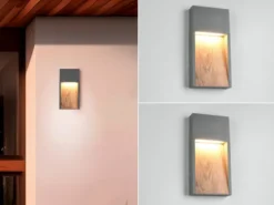 2er Set LED Außenwandleuchten in Anthrazit & Holzoptik, Höhe 33cm