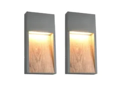 2er Set LED Außenwandleuchten in Anthrazit & Holzoptik, Höhe 33cm