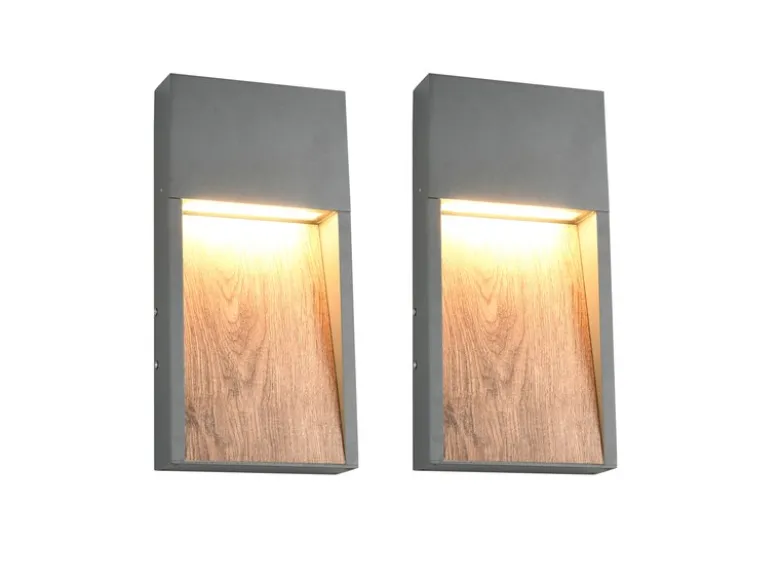 2er Set LED Außenwandleuchten in Anthrazit & Holzoptik, Höhe 33cm