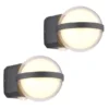 2er Set LED Außenwandleuchten Kugel aus Aluminium in Anthrazit, Höhe 11cm