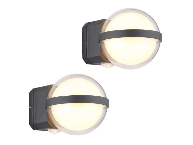 2er Set LED Außenwandleuchten Kugel aus Aluminium in Anthrazit, Höhe 11cm