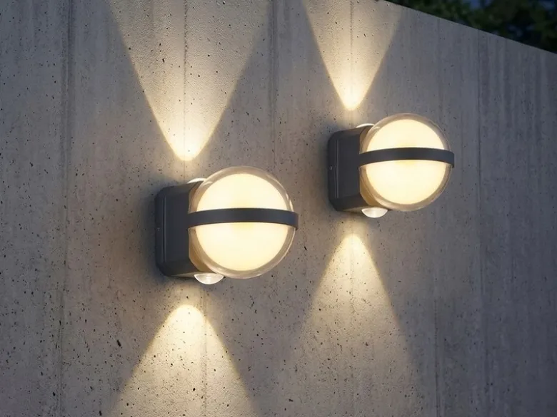 2er Set LED Außenwandleuchten Kugel aus Aluminium in Anthrazit, Höhe 11cm