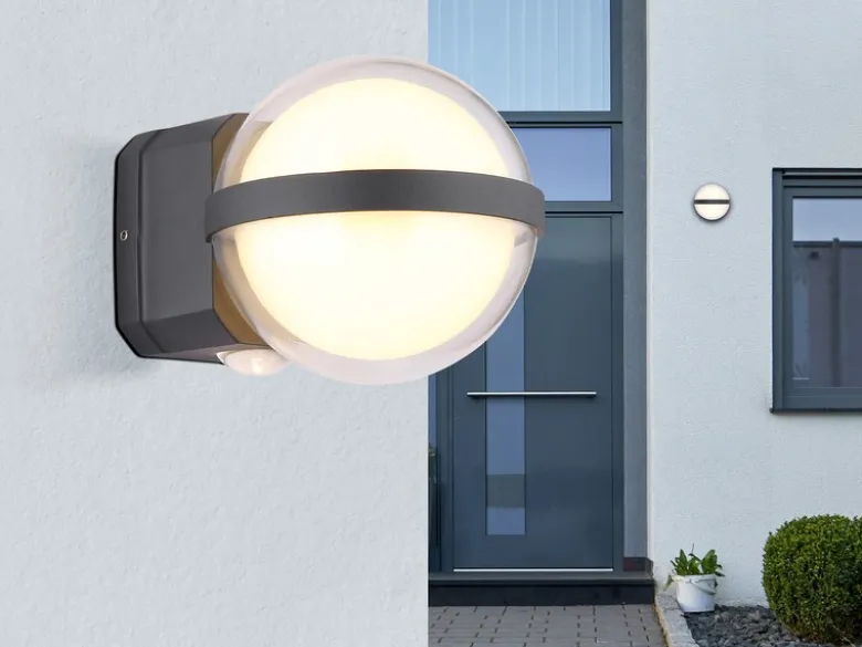 2er Set LED Außenwandleuchten Kugel aus Aluminium in Anthrazit, Höhe 11cm