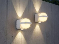 2er Set LED Außenwandleuchten Kugel aus Aluminium in Weiß, Höhe 11cm