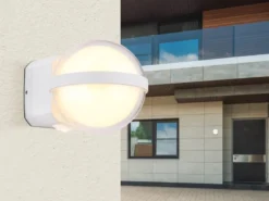2er Set LED Außenwandleuchten Kugel aus Aluminium in Weiß, Höhe 11cm