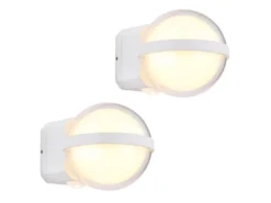 2er Set LED Außenwandleuchten Kugel aus Aluminium in Weiß, Höhe 11cm