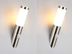 2er Set LED Außenwandleuchten mit Bewegungsmelder Silber, Höhe 39cm