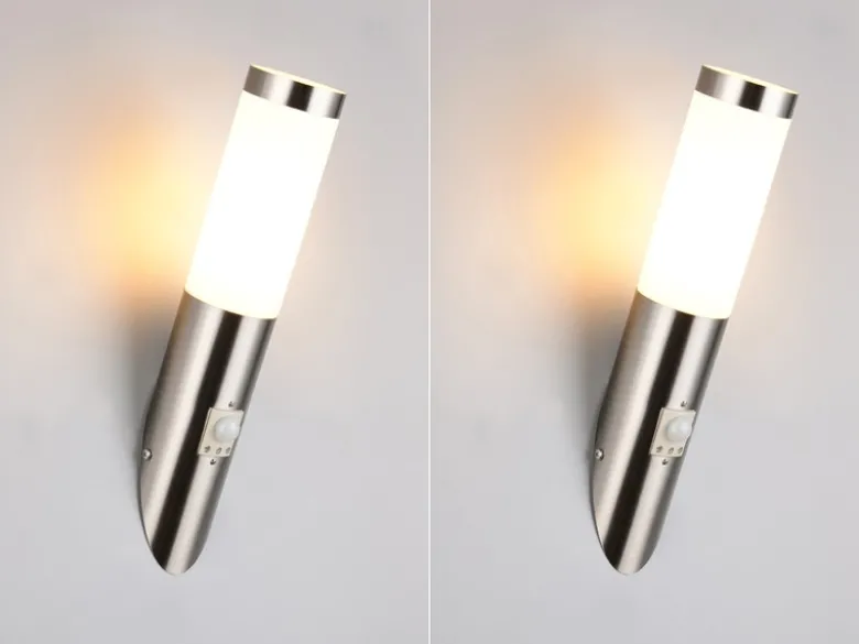 2er Set LED Außenwandleuchten mit Bewegungsmelder Silber, Höhe 39cm