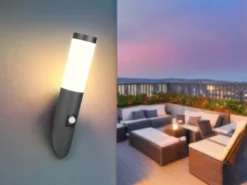 2er Set LED Außenwandleuchten mit Bewegungsmelder Schwarz, Höhe 39cm
