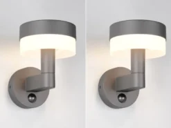 2er Set LED Außenwandleuchten mit Bewegungsmelder in Anthrazit, Höhe 22cm