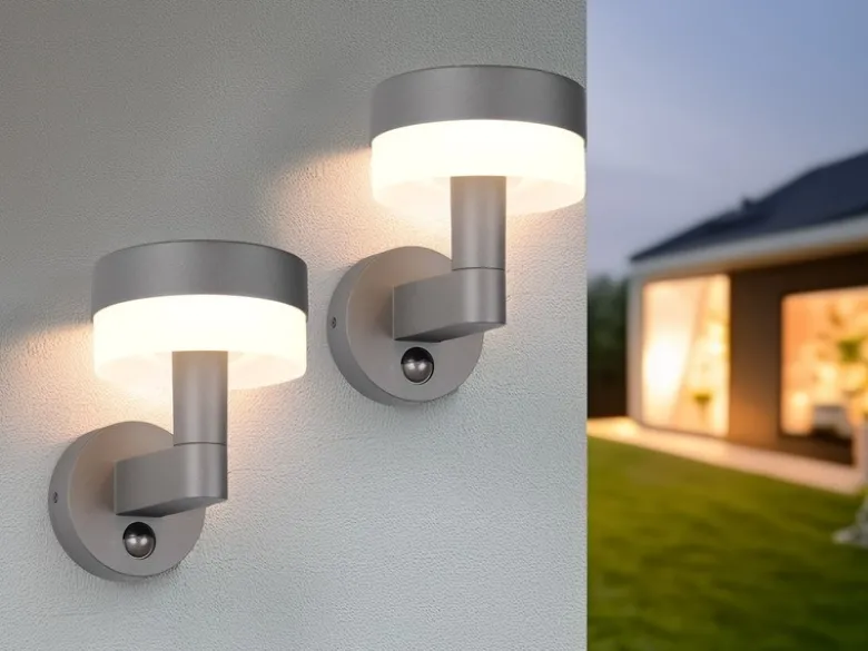 2er Set LED Außenwandleuchten mit Bewegungsmelder in Anthrazit, Höhe 22cm