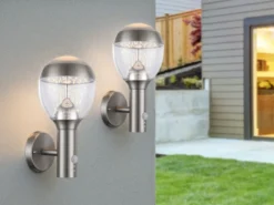 2er Set LED Außenwandleuchten mit Bewegungsmelder in Silber, Höhe 32cm