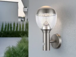 2er Set LED Außenwandleuchten mit Bewegungsmelder in Silber, Höhe 32cm