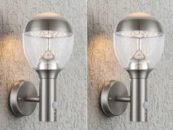 2er Set LED Außenwandleuchten mit Bewegungsmelder in Silber, Höhe 32cm