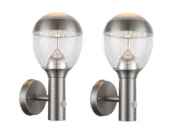 2er Set LED Außenwandleuchten mit Bewegungsmelder in Silber, Höhe 32cm