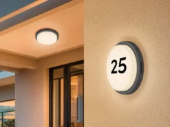 2er Set LED Außenwandleuchten mit Bewegungsmelder & Hausnummer Ø 30cm
